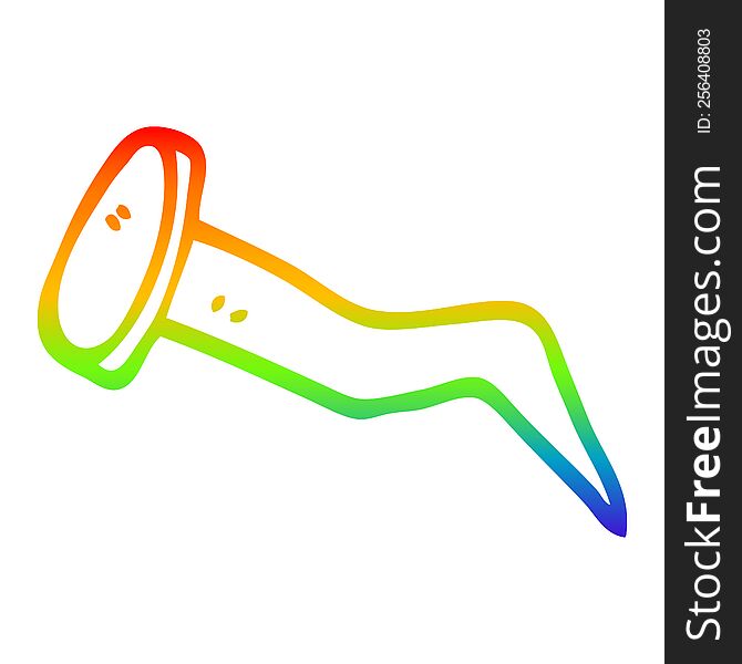rainbow gradient line drawing of a cartoon bent iron nail