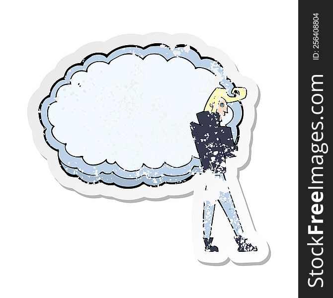 retro distressed sticker of a cartoon rocker with cloud