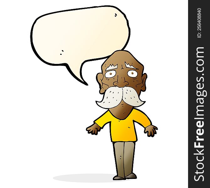 cartoon sad old man with speech bubble