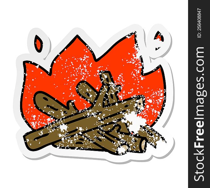 distressed sticker of a quirky hand drawn cartoon campfire