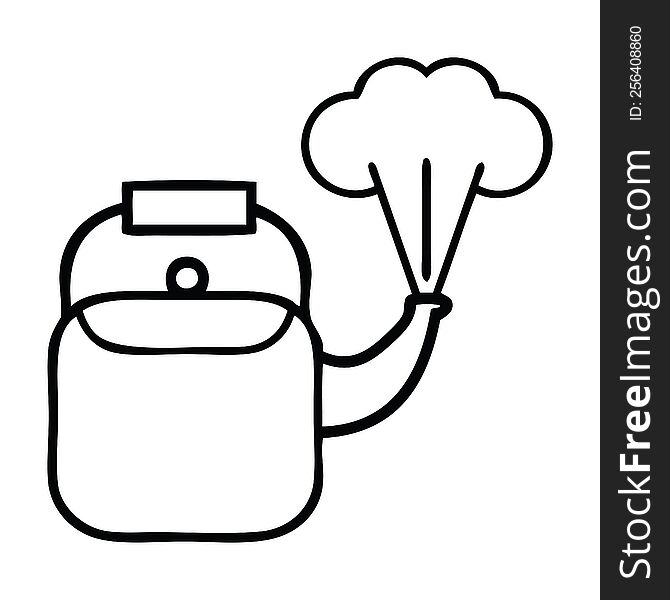 line drawing cartoon of a steaming kettle