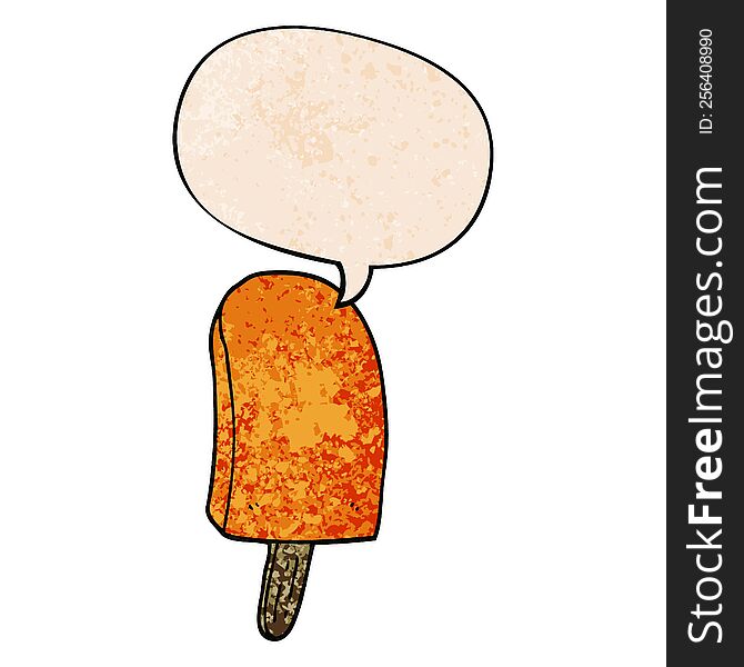 Cartoon Ice Lolly And Speech Bubble In Retro Texture Style