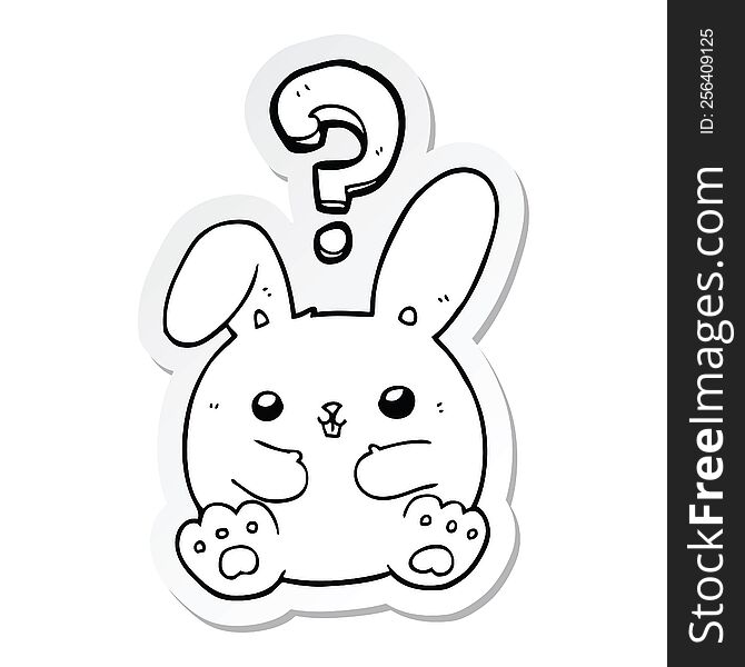 Sticker Of A Cartoon Rabbit With Question Mark