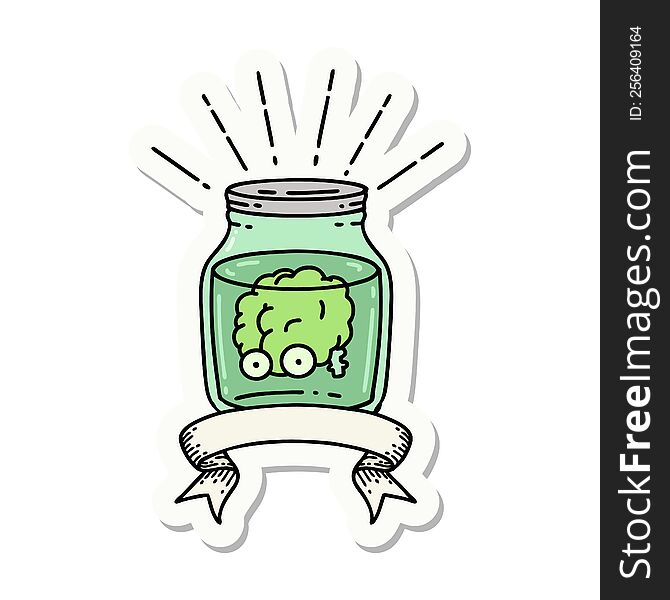 Sticker Of Tattoo Style Brain In Jar