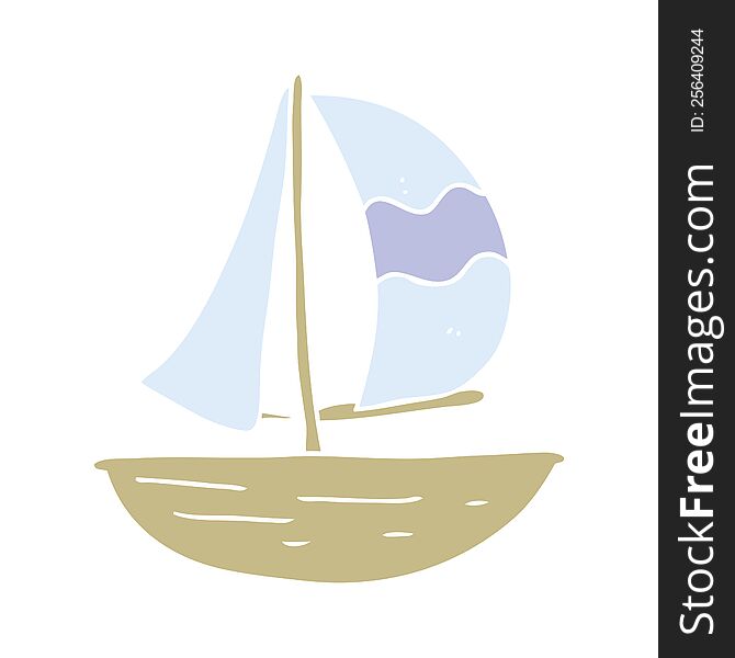 Flat Color Illustration Of A Cartoon Sail Ship