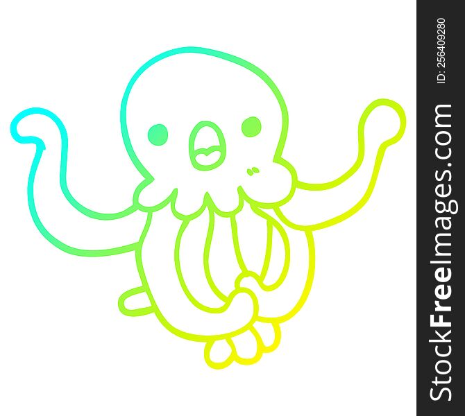 Cold Gradient Line Drawing Cartoon Jellyfish