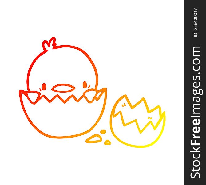 warm gradient line drawing of a cute cartoon chick hatching from egg