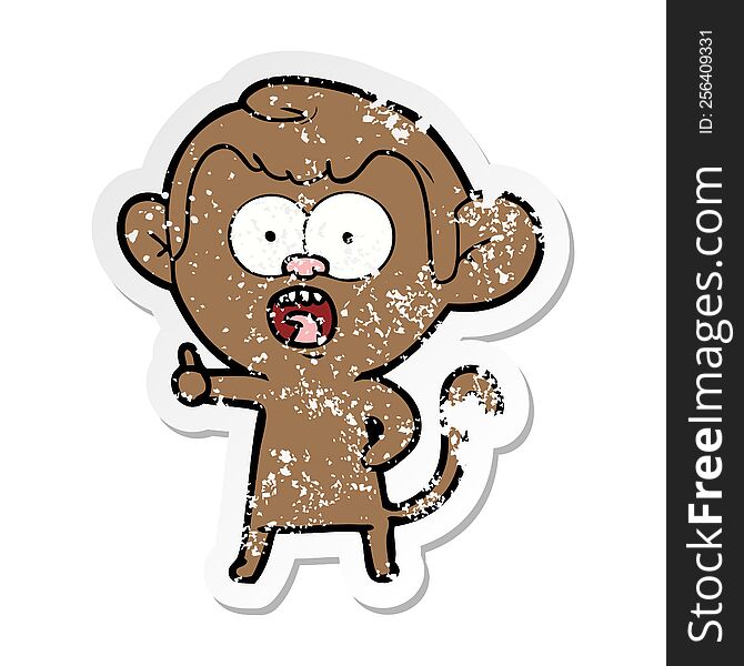 distressed sticker of a cartoon shocked monkey