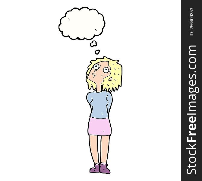 Cartoon Curious Woman With Thought Bubble