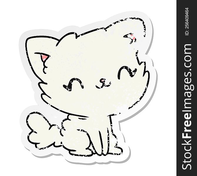 distressed sticker cartoon illustration cute kawaii fluffy cat. distressed sticker cartoon illustration cute kawaii fluffy cat