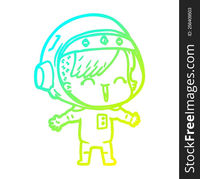 cold gradient line drawing of a cartoon laughing astronaut girl