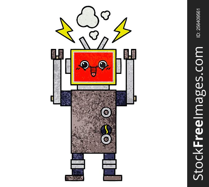 Retro Grunge Texture Cartoon Happy Robot