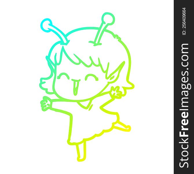 cold gradient line drawing cartoon alien girl laughing