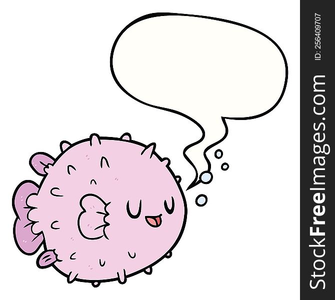 cartoon blowfish with speech bubble. cartoon blowfish with speech bubble