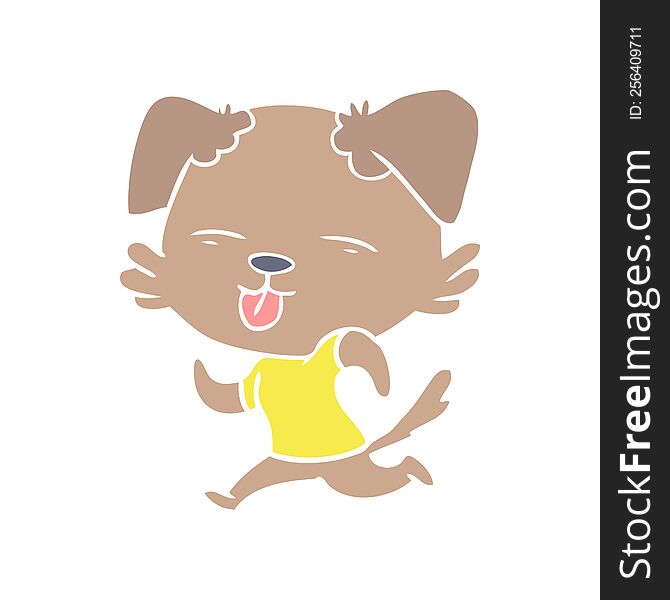 flat color style cartoon running dog sticking out tongue