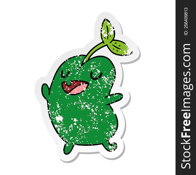 distressed sticker cartoon illustration kawaii cute sprouting bean. distressed sticker cartoon illustration kawaii cute sprouting bean