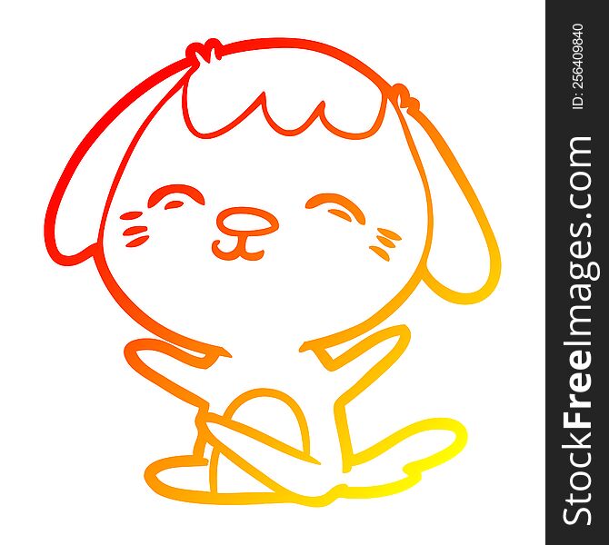 Warm Gradient Line Drawing Happy Cartoon Sitting Dog