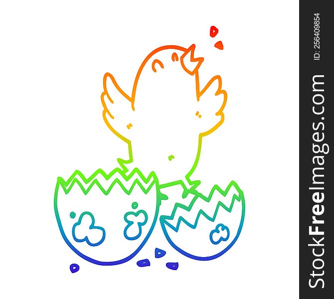 Rainbow Gradient Line Drawing Cartoon Bird Hatching From Egg
