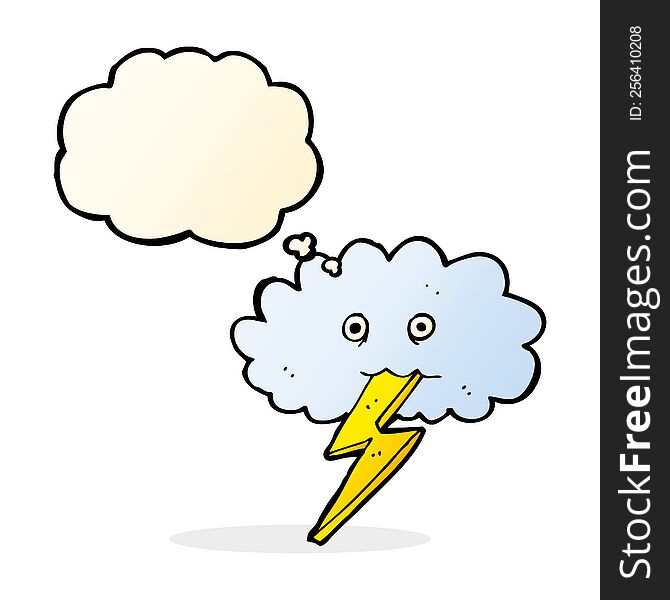 Cartoon Lightning Bolt And Cloud With Thought Bubble