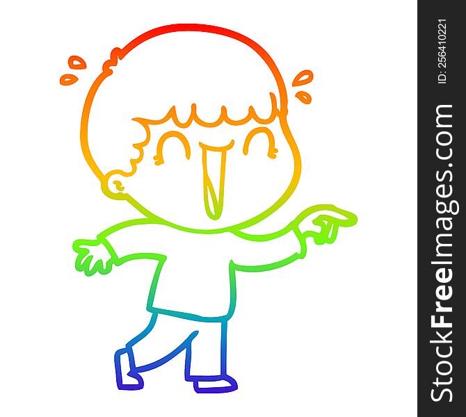Rainbow Gradient Line Drawing Laughing Cartoon Man Pointing