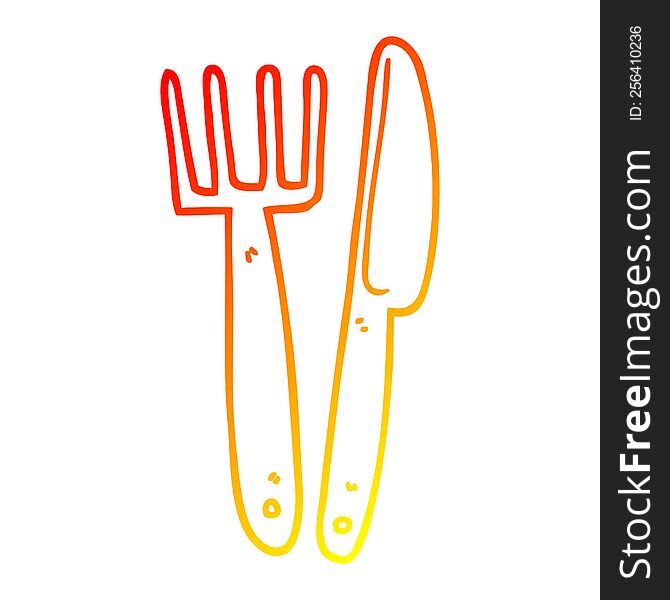 Warm Gradient Line Drawing Cartoon Plastic Knife And Fork