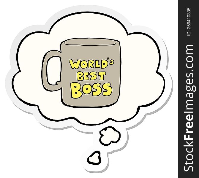 worlds best boss mug with thought bubble as a printed sticker