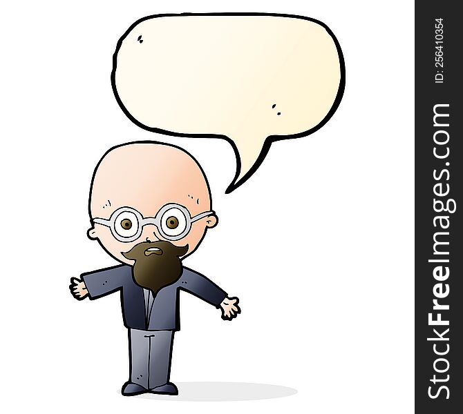 Cartoon Genius Scientist With Speech Bubble