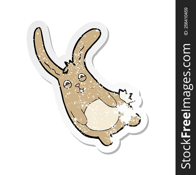 Retro Distressed Sticker Of A Funny Cartoon Rabbit