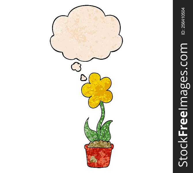 cute cartoon flower with thought bubble in grunge texture style. cute cartoon flower with thought bubble in grunge texture style