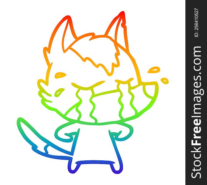 Rainbow Gradient Line Drawing Cartoon Crying Wolf