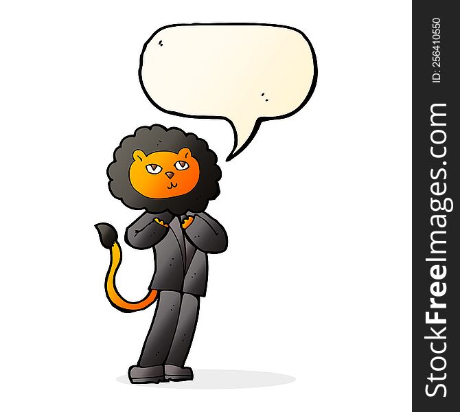 cartoon lion businessman with speech bubble