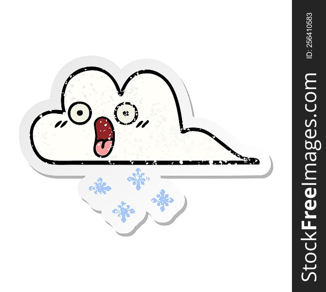 Distressed Sticker Of A Cute Cartoon Shocked Snow Cloud