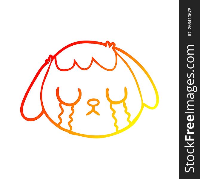 Warm Gradient Line Drawing Cartoon Dog Face Crying