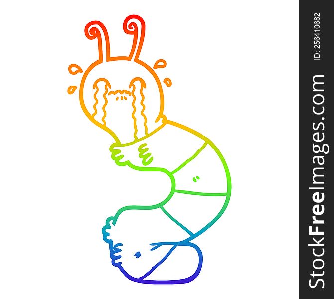 Rainbow Gradient Line Drawing Cartoon Crying Caterpillar