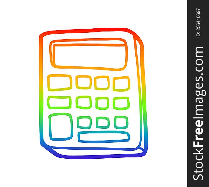 rainbow gradient line drawing of a cartoon calculator