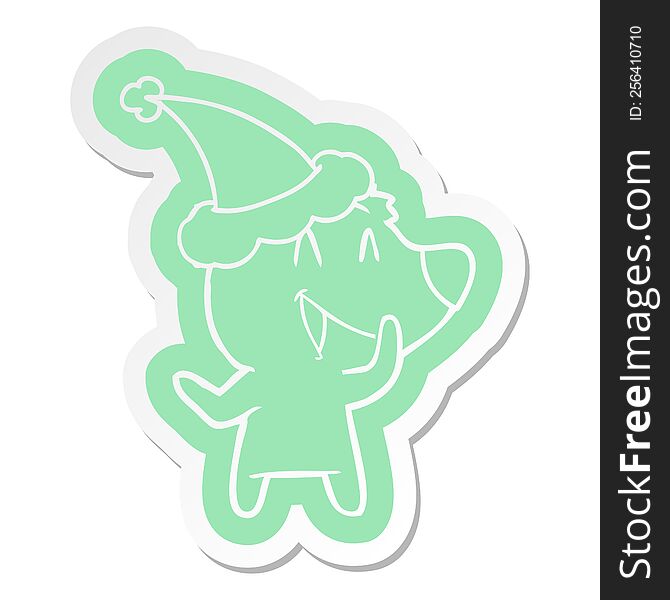 laughing bear quirky cartoon  sticker of a wearing santa hat