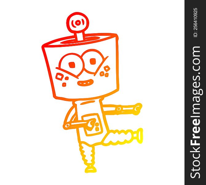 Warm Gradient Line Drawing Happy Cartoon Robot Dancing