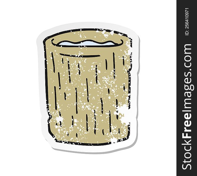retro distressed sticker of a cartoon wooden cup with water