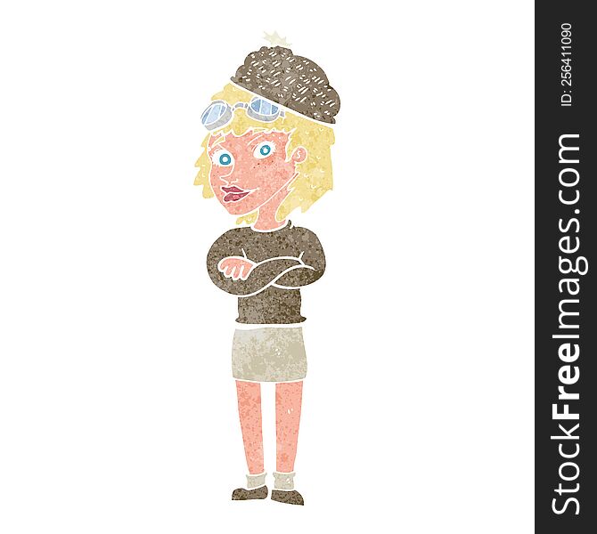 Cartoon Woman Wearing Winter Hat