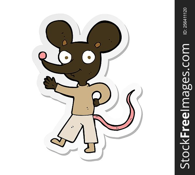 Sticker Of A Cartoon Waving Mouse