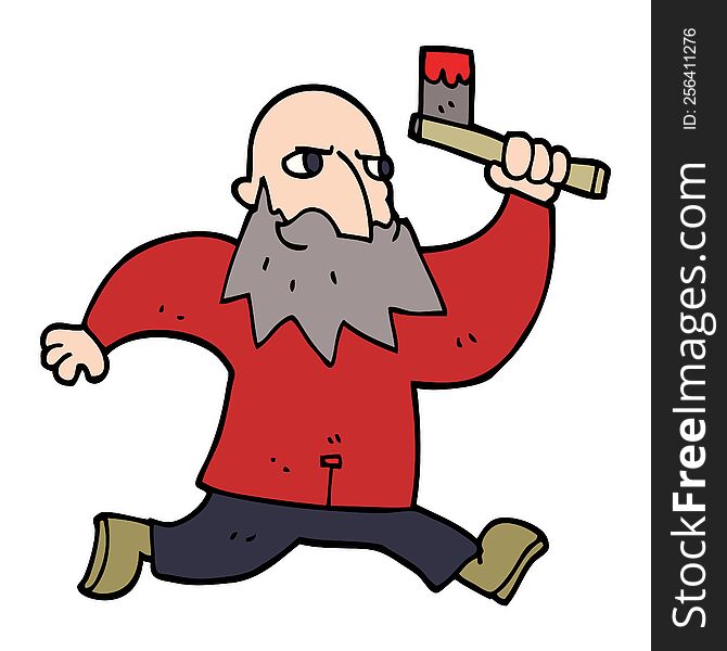 cartoon doodle man with bloody axe