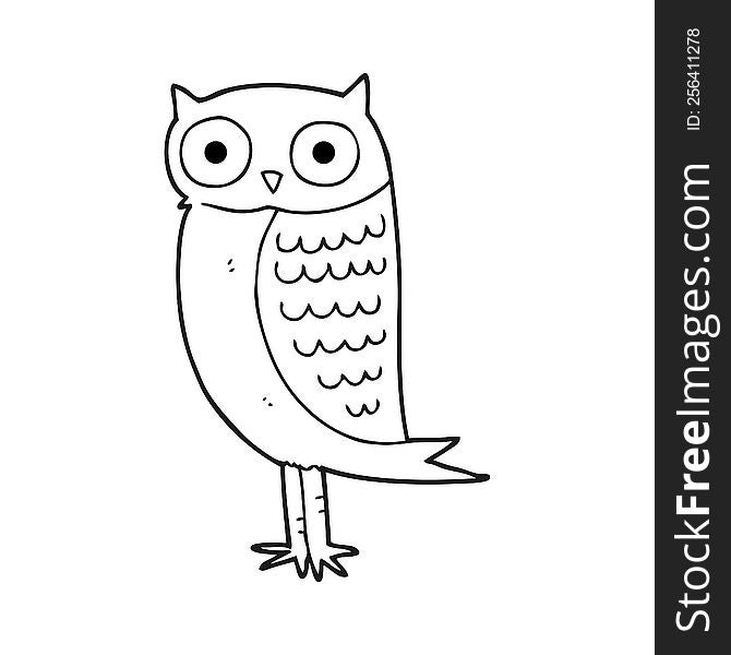 black and white cartoon owl