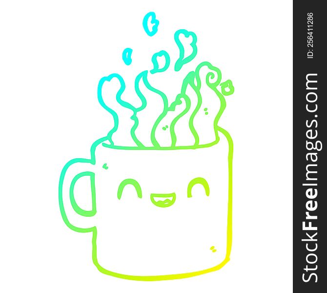 cold gradient line drawing of a cartoon hot cup of coffee