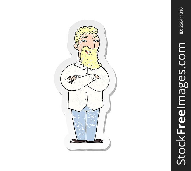 Retro Distressed Sticker Of A Cartoon Happy Man With Beard