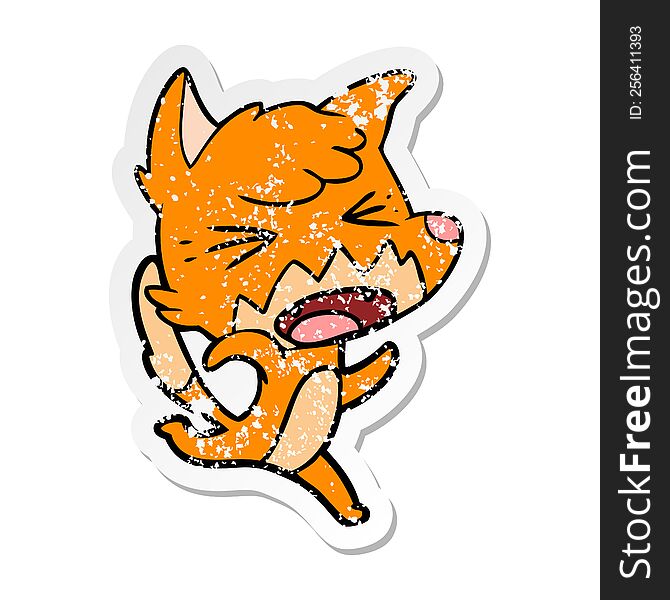 distressed sticker of a angry cartoon fox running