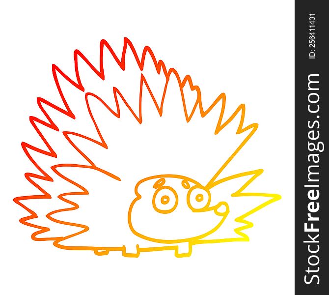 warm gradient line drawing of a cartoon spiky hedgehog