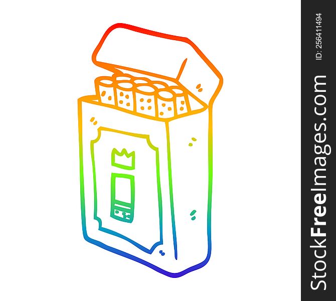 rainbow gradient line drawing of a cartoon pack of cigarettes