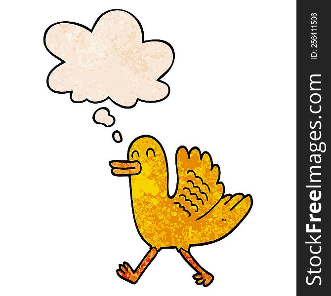 cartoon duck with thought bubble in grunge texture style. cartoon duck with thought bubble in grunge texture style