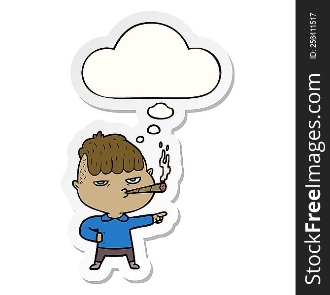 cartoon man smoking with thought bubble as a printed sticker