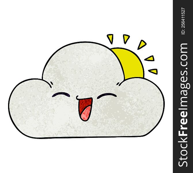 hand drawn quirky cartoon sun and happy cloud. hand drawn quirky cartoon sun and happy cloud